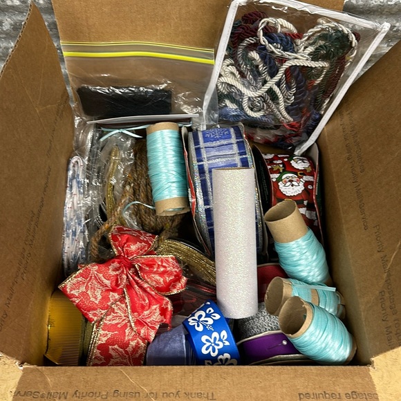 Box of odds and ends of ribbon and cord Large Flat rate box full - Picture 2 of 13